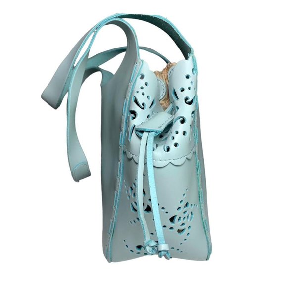 FRANCISCO BIASIA Laser Cut Leather Drawstring Lining Bucket Bag - Picture 5 of 10